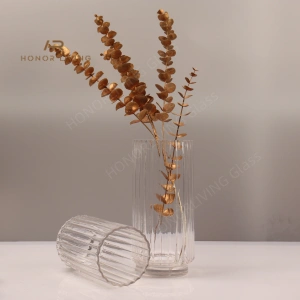clear glass ribbed vase