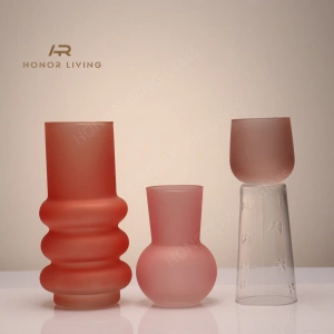 frosted pink glass flower vase