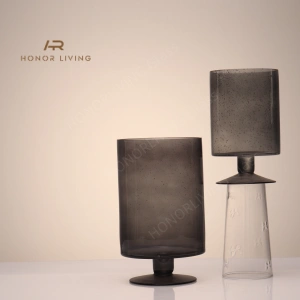 grey glass candle holders