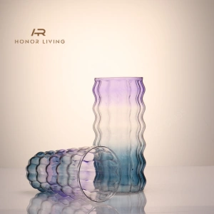 rainbow ribbed cylinder glass vase