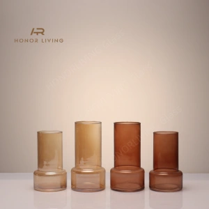 tall amber glass decor vases set of four